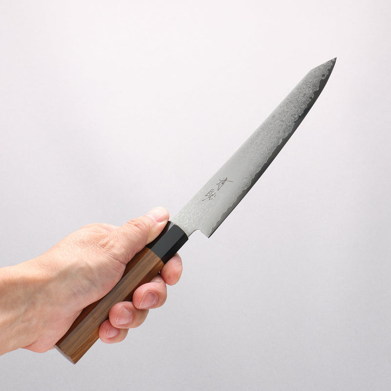 Seisuke VG10 Damascus Kiritsuke Petty-Utility 180mm Teak (ferrule: Black Plastic) Handle - Japannywholesale