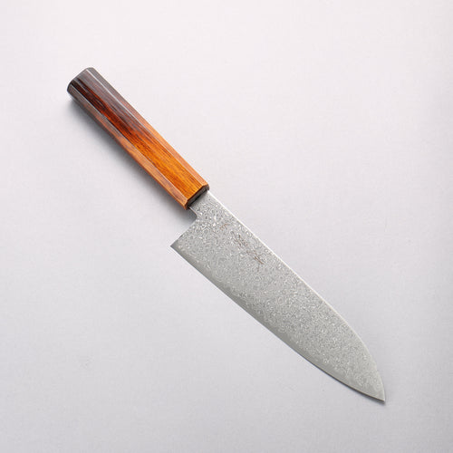 Seisuke SG2 Damascus Migaki Finished Santoku 180mm Burnt Wood Lacquered Handle - Japannywholesale