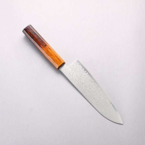 Seisuke VG10 Damascus Santoku 180mm Burnt Wood Lacquered Handle - Japannywholesale