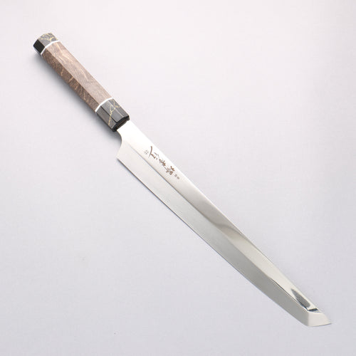 Sakai Takayuki Ginryu Honyaki Swedish Steel Mirrored Finish Sakimaru Yanagiba 300mm Stabilized wood Handle with Sheath - Japannywholesale