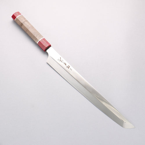 Sakai Takayuki Ginryu Honyaki Swedish Steel Mirrored Finish Sakimaru Yanagiba 300mm Stabilized wood Handle with Sheath - Japannywholesale