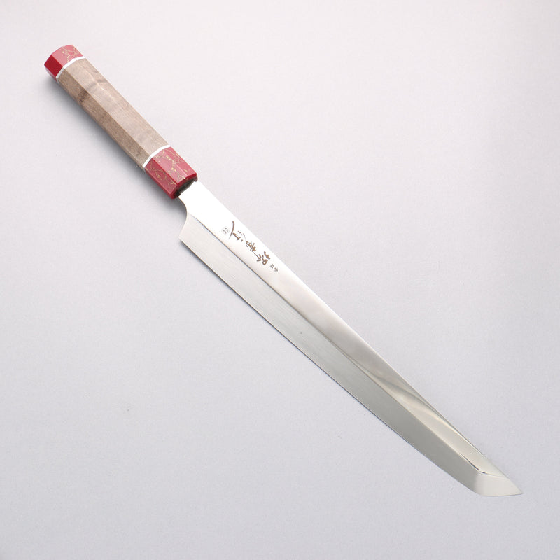 Sakai Takayuki Ginryu Honyaki Swedish Steel Mirrored Finish Sakimaru Yanagiba 300mm Stabilized wood Handle with Sheath - Japannywholesale