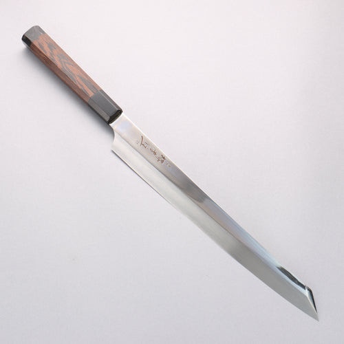 Sakai Takayuki Ginryu Honyaki Swedish Steel Mirrored Finish Kengata Yanagiba 300mm Wenge with Double Water Buffalo Ring Handle with Sheath - Japannywholesale