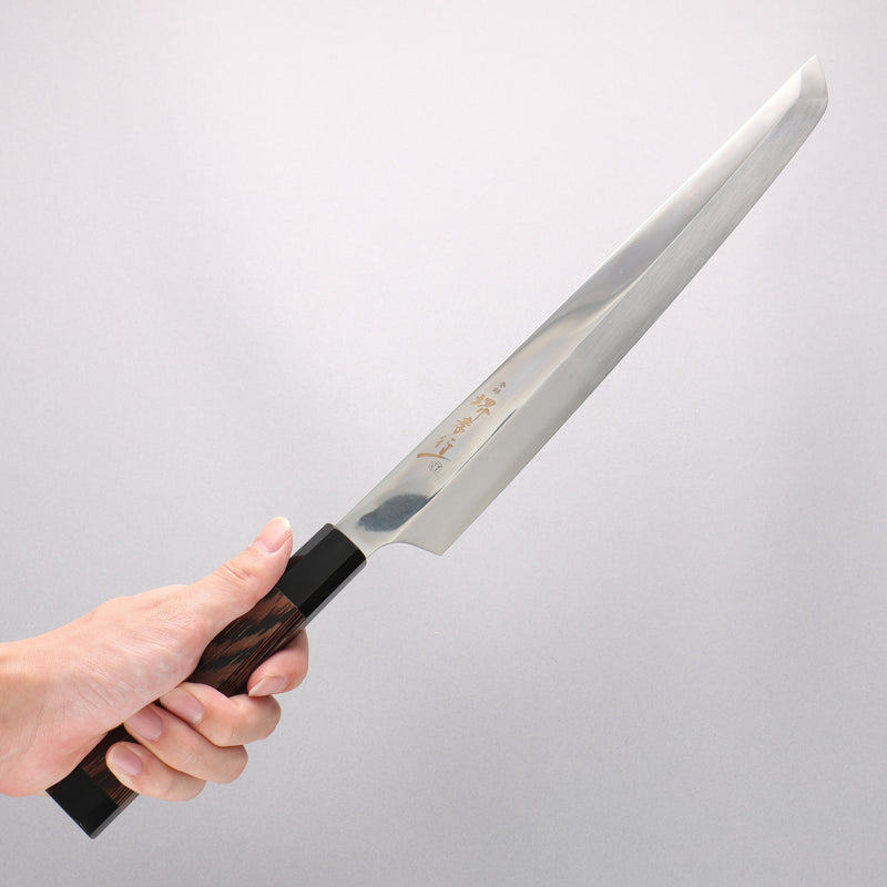 Sakai Takayuki Ginryu Honyaki Swedish Steel Mirrored Finish Sakimaru Yanagiba  300mm Wenge with Double Water Buffalo Ring Handle with Sheath