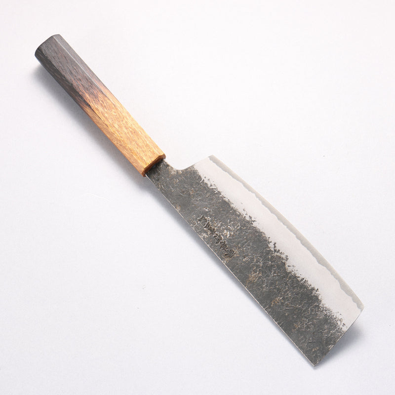 Sakai Takayuki Homura Guren Blue Steel No.2 Kurouchi Hammered Nakiri  180mm Burnt Oak Handle