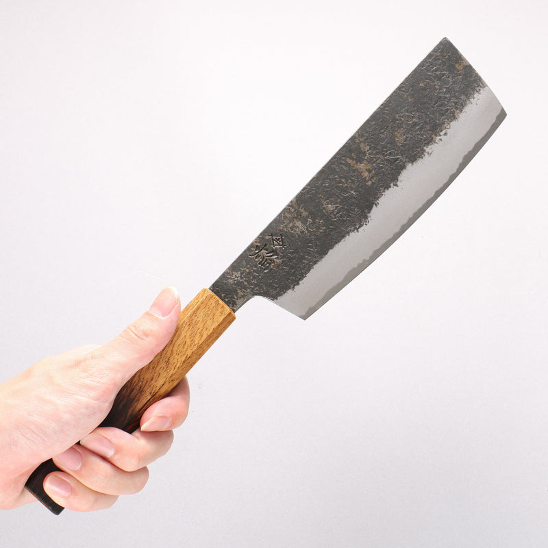 Sakai Takayuki Homura Guren Blue Steel No.2 Kurouchi Hammered Nakiri  180mm Burnt Oak Handle