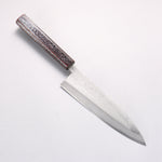Hideo Kitaoka White Steel No.2 Damascus Mioroshi Deba Japanese Knife 195mm Oak with Black Silver Lacquer Handle