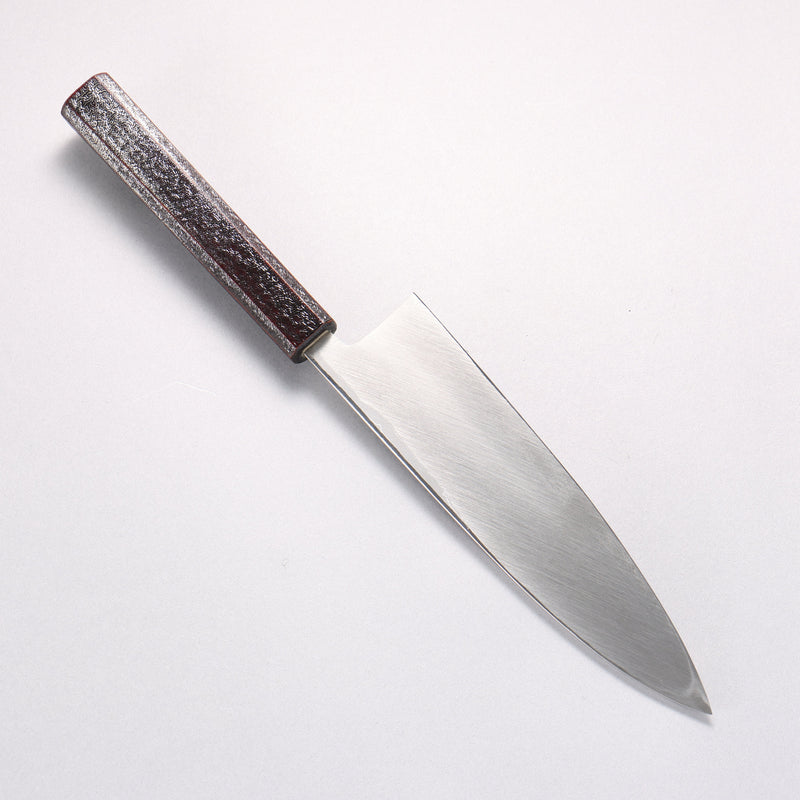 Hideo Kitaoka White Steel No.2 Damascus Mioroshi Deba Japanese Knife 195mm Oak with Black Silver Lacquer Handle