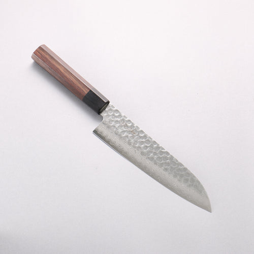 Seisuke VG10 Hammered Damascus Santoku 180mm Rosewood (Ferrule: Black Pakka Wood) Handle - Japannywholesale