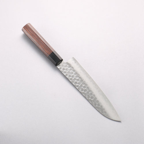 Seisuke VG10 Hammered Damascus Santoku 180mm Rosewood (Ferrule: Black Pakka Wood) Handle - Japannywholesale