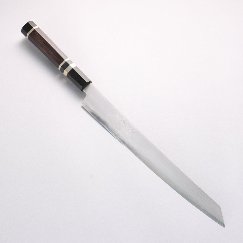 Jikko Blue Steel Damascus Kiritsuke Sujihiki 300mm Ebony with Double Ring Handle - Japannywholesale