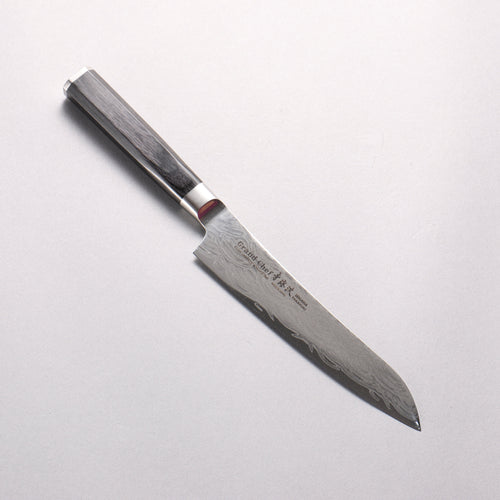 Sakai Takayuki Seigaiha (Blue Ocean Wave) Böhler SP Steel 45 Layer Damascus Migaki Finished Petty-Utility 150mm Black Pakka wood Handle - Japannywholesale