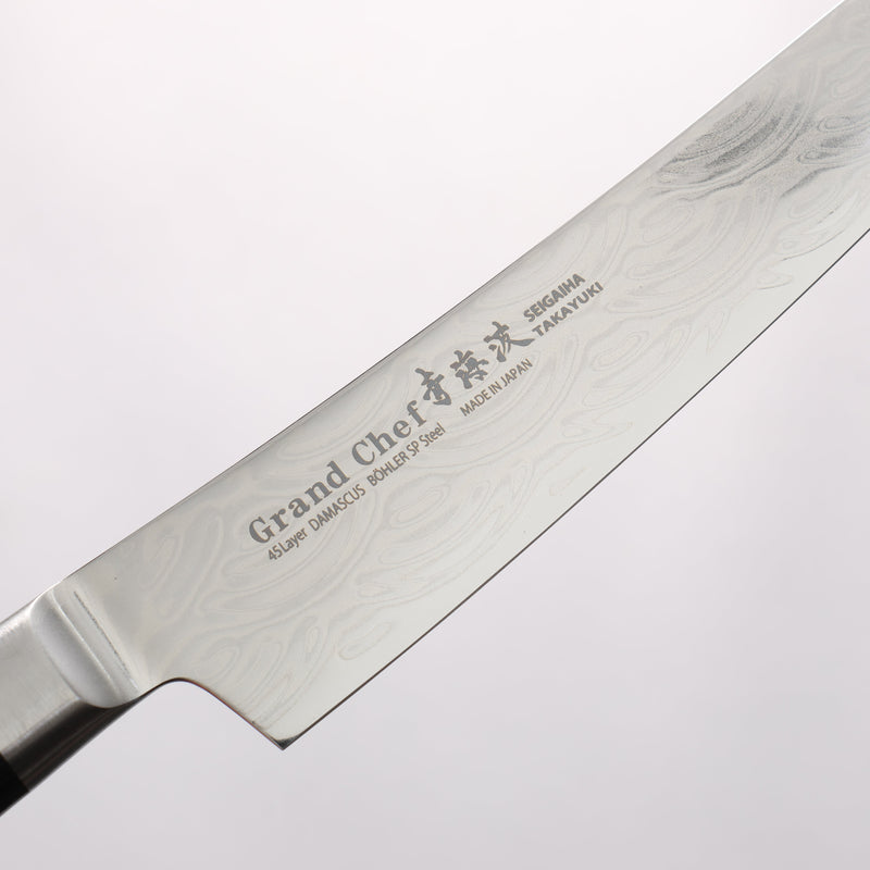 Sakai Takayuki Seigaiha (Blue Ocean Wave) Böhler SP Steel 45 Layer Damascus Migaki Finished Petty-Utility 150mm Black Pakka wood Handle - Japannywholesale