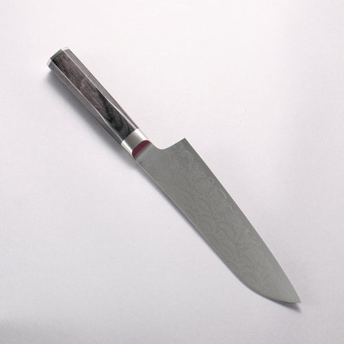 Sakai Takayuki Seigaiha (Blue Ocean Wave) Böhler SP Steel 45 Layer Damascus Migaki Finished Santoku 180mm Black Pakka wood Handle - Japannywholesale