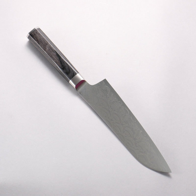 Sakai Takayuki Seigaiha (Blue Ocean Wave) Böhler SP Steel 45 Layer Damascus Migaki Finished Santoku 180mm Black Pakka wood Handle - Japannywholesale