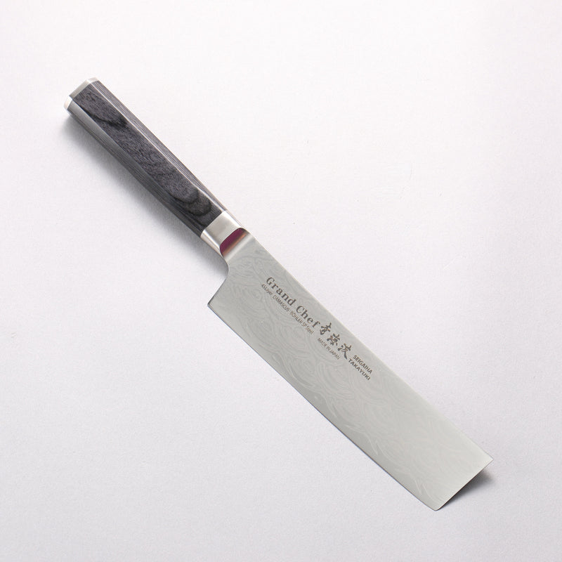 Sakai Takayuki Seigaiha (Blue Ocean Wave) Böhler SP Steel 45 Layer Damascus Migaki Finished Nakiri 160mm Black Pakka wood Handle - Japannywholesale