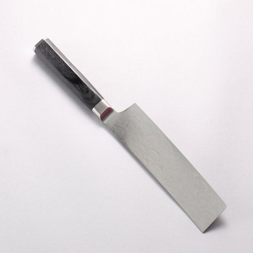 Sakai Takayuki Seigaiha (Blue Ocean Wave) Böhler SP Steel 45 Layer Damascus Migaki Finished Nakiri 160mm Black Pakka wood Handle - Japannywholesale