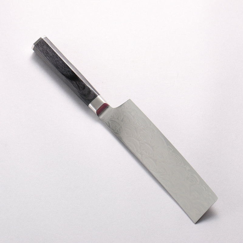 Sakai Takayuki Seigaiha (Blue Ocean Wave) Böhler SP Steel 45 Layer Damascus Migaki Finished Nakiri 160mm Black Pakka wood Handle - Japannywholesale