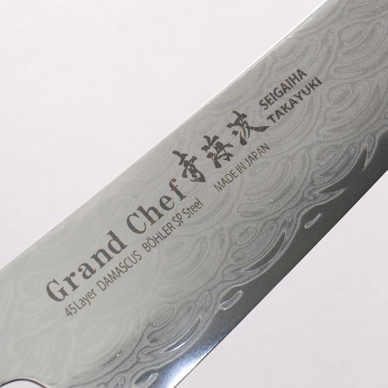 Sakai Takayuki Seigaiha (Blue Ocean Wave) Böhler SP Steel 45 Layer Damascus Migaki Finished Gyuto 240mm Black Pakka wood Handle - Japannywholesale