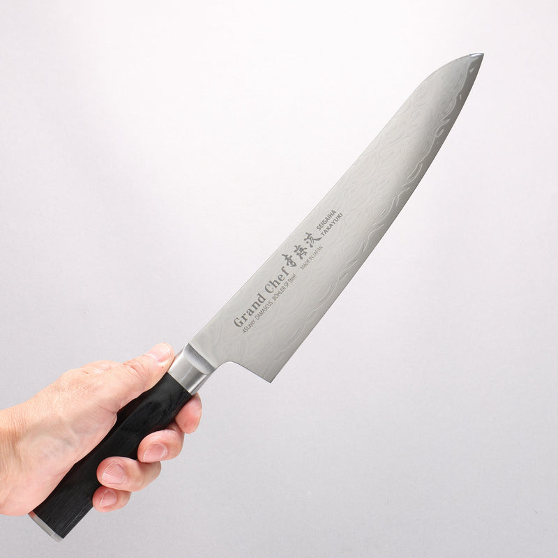 Sakai Takayuki Seigaiha (Blue Ocean Wave) Böhler SP Steel 45 Layer Damascus Migaki Finished Gyuto 240mm Black Pakka wood Handle - Japannywholesale