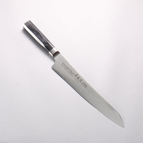 Sakai Takayuki Seigaiha (Blue Ocean Wave) Böhler SP Steel 45 Layer Damascus Migaki Finished Sujihiki 240mm Black Pakka wood Handle - Japannywholesale