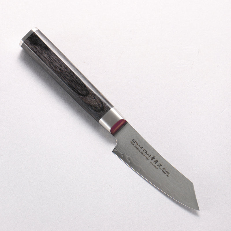 Sakai Takayuki Seigaiha (Blue Ocean Wave) Böhler SP Steel 45 Layer Damascus Migaki Finished Kengata Paring 80mm Black Pakka wood Handle - Japannywholesale