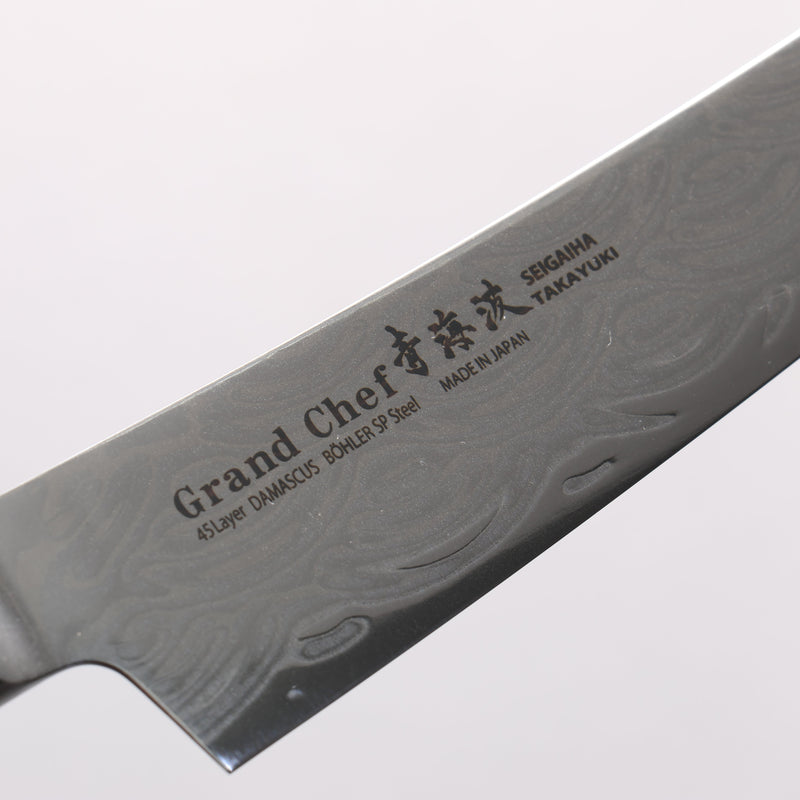 Sakai Takayuki Seigaiha (Blue Ocean Wave) Böhler SP Steel 45 Layer Damascus Migaki Finished Kengata Petty-Utility 150mm Black Pakka wood Handle - Japannywholesale