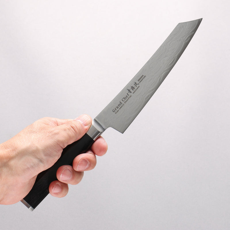 Sakai Takayuki Seigaiha (Blue Ocean Wave) Böhler SP Steel 45 Layer Damascus Migaki Finished Kengata Petty-Utility 150mm Black Pakka wood Handle - Japannywholesale