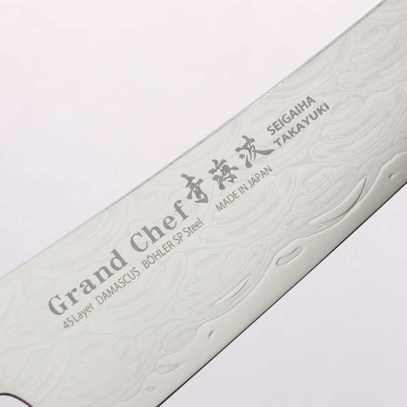 Sakai Takayuki Seigaiha (Blue Ocean Wave) Böhler SP Steel 45 Layer Damascus Migaki Finished Kengata Santoku 160mm Black Pakka wood Handle - Japannywholesale