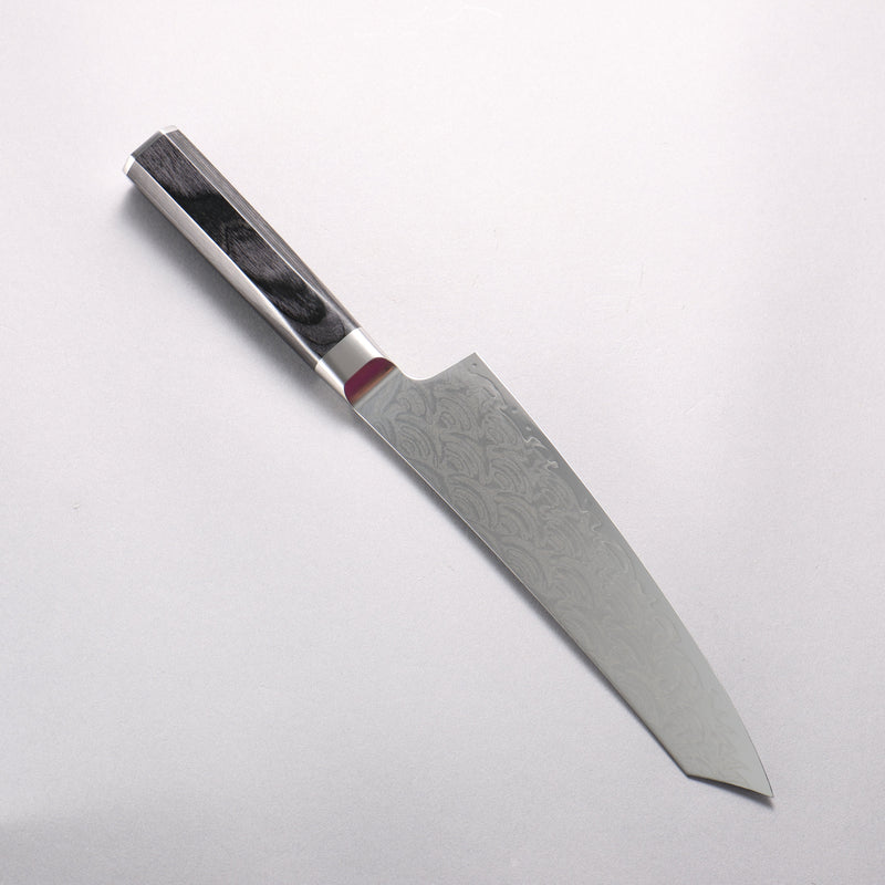 Sakai Takayuki Seigaiha (Blue Ocean Wave) Böhler SP Steel 45 Layer Damascus Migaki Finished Kengata Gyuto 190mm Black Pakka wood Handle - Japannywholesale