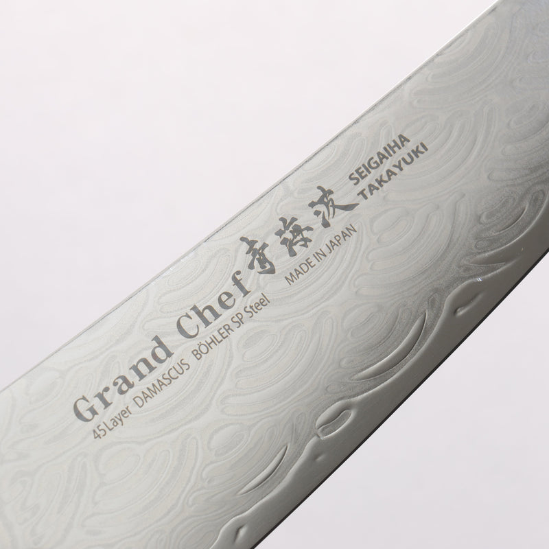 Sakai Takayuki Seigaiha (Blue Ocean Wave) Böhler SP Steel 45 Layer Damascus Migaki Finished Kengata Gyuto 190mm Black Pakka wood Handle - Japannywholesale
