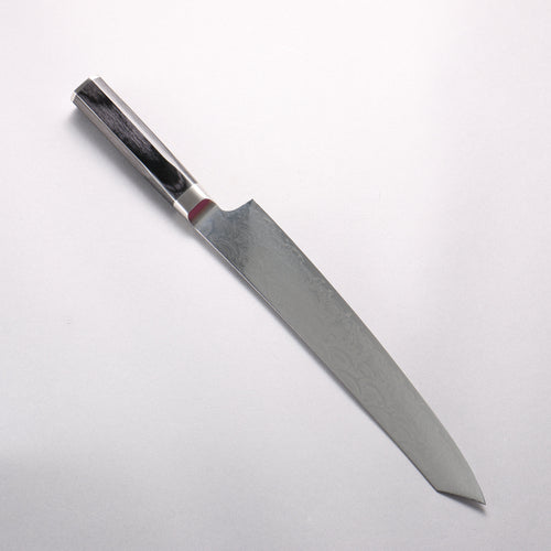 Sakai Takayuki Seigaiha (Blue Ocean Wave) Böhler SP Steel 45 Layer Damascus Migaki Finished Kengata Sujihiki 240mm Black Pakka wood Handle - Japannywholesale