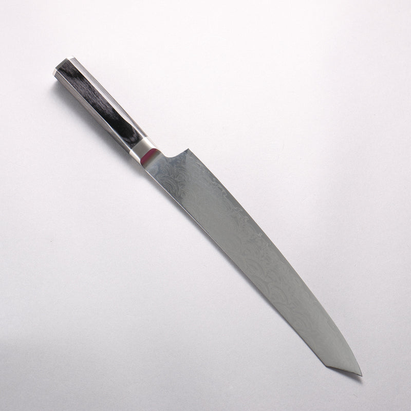 Sakai Takayuki Seigaiha (Blue Ocean Wave) Böhler SP Steel 45 Layer Damascus Migaki Finished Kengata Sujihiki 240mm Black Pakka wood Handle - Japannywholesale