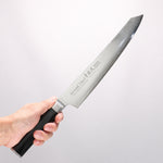 Sakai Takayuki Seigaiha (Blue Ocean Wave) Böhler SP Steel 45 Layer Damascus Migaki Finished Kengata Sujihiki 240mm Black Pakka wood Handle - Japannywholesale