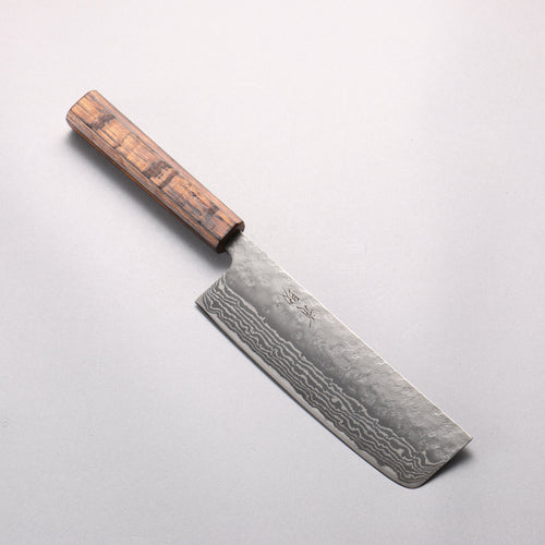 Seisuke Stainless Steel 440C Hammered Damascus Nakiri  165mm Oak Handle 