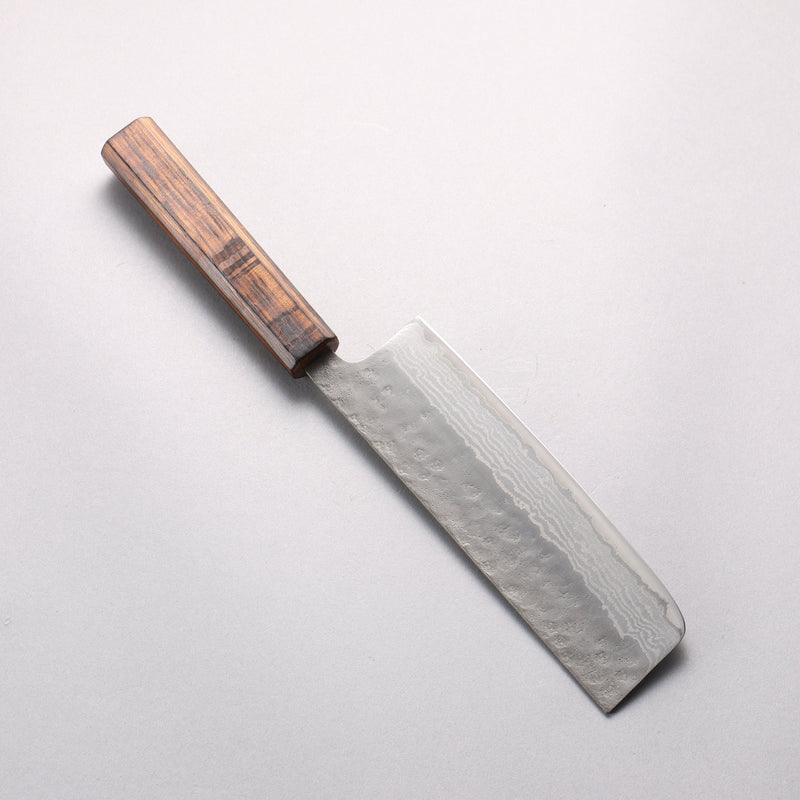 Seisuke Stainless Steel 440C Hammered Damascus Nakiri  165mm Oak Handle 
