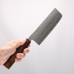 Seisuke Stainless Steel 440C Hammered Damascus Nakiri  165mm Oak Handle 