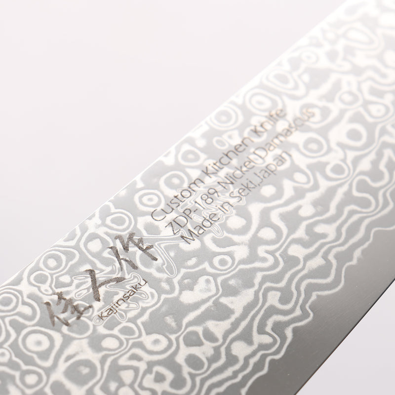 Kajin ZDP189 Damascus Migaki Finished Kiritsuke Santoku  165mm Abalone Inlay Handle 