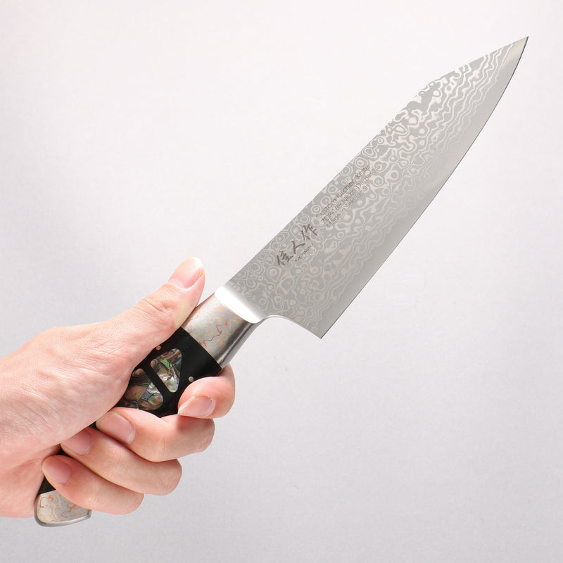 Kajin ZDP189 Damascus Migaki Finished Kiritsuke Santoku  165mm Abalone Inlay Handle 