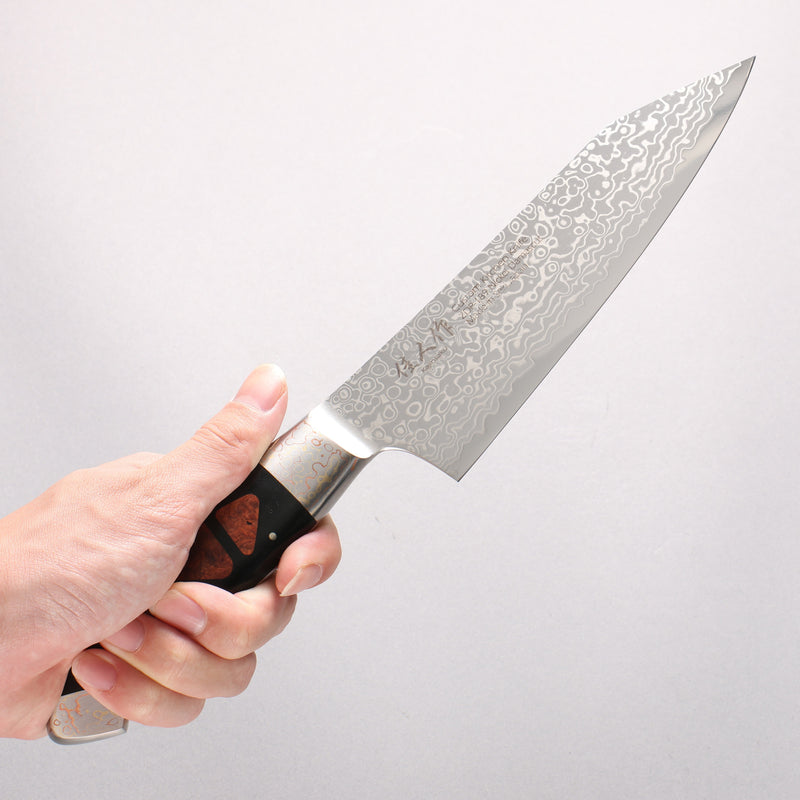 Kajin ZDP189 Damascus Migaki Finished Kiritsuke Santoku  165mm Chinese Quince Burl Inlay Handle