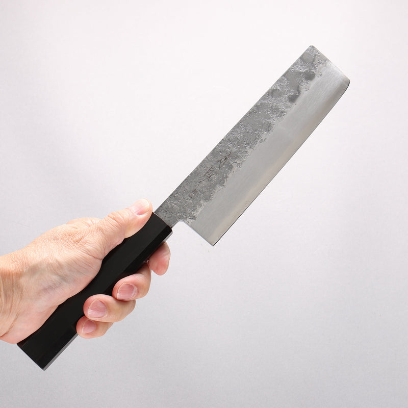 Seisuke Silver Steel No.3 Nashiji Nakiri  165mm Ebony Wood Handle 