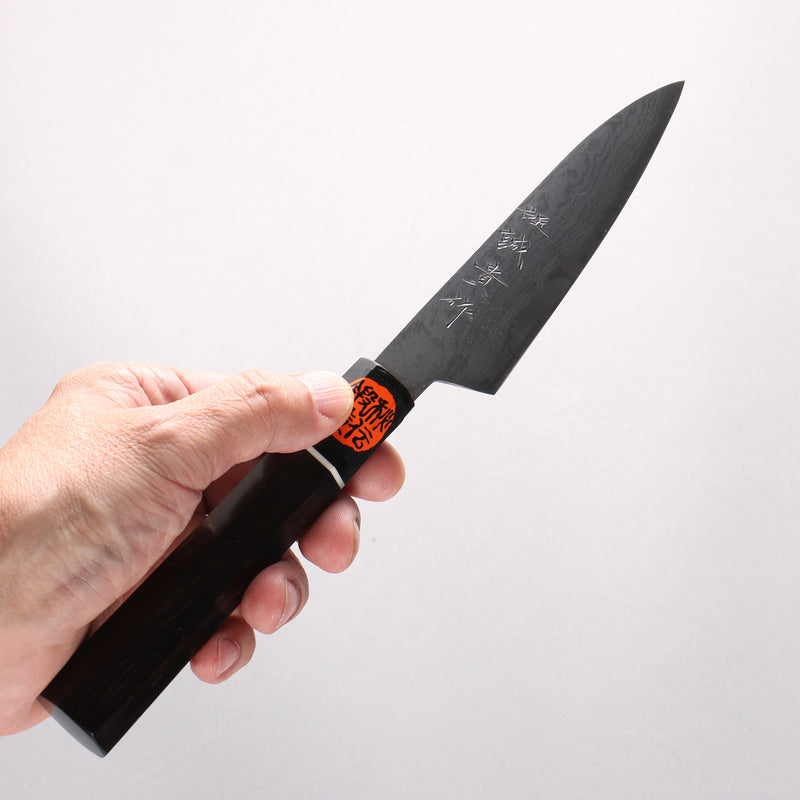 Shigeki Tanaka Blue Steel No.2 Damascus Petty-Utility  120mm Ebony Wood Handle 
