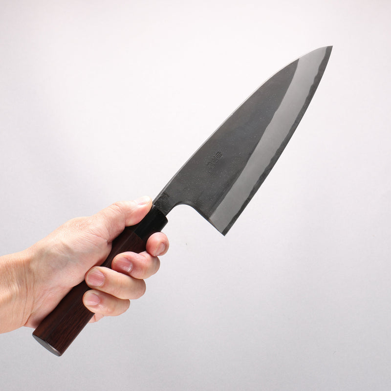 Nao Yamamoto White Steel No.2 Kurouchi Double-sided Deba  210mm Rosewood (Ferrule: Black Pakka Wood) Handle 