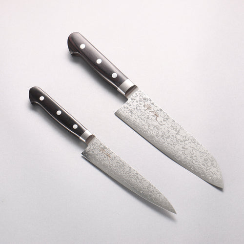 Seisuke VG10 Damascus Japanese Santoku & Petty Black Pakka wood Handle 170mm & 140mm - Japannywholesale