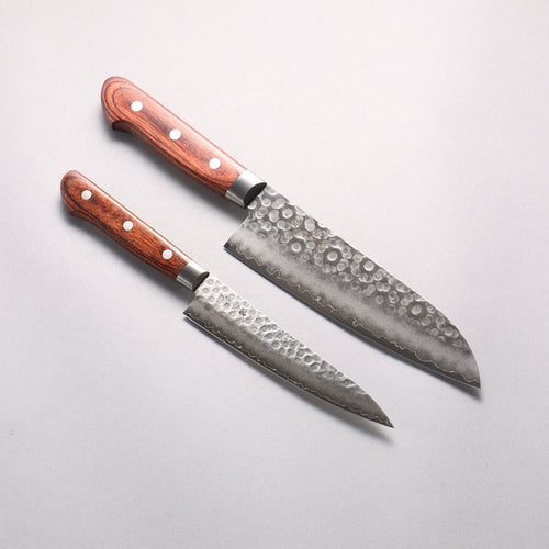 Seisuke VG10 Hammered Japanese Santoku & Petty Mahogany Handle 170mm & 140mm - Japannywholesale
