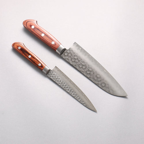 Seisuke VG10 Hammered Japanese Santoku & Petty Mahogany Handle 170mm & 140mm - Japannywholesale