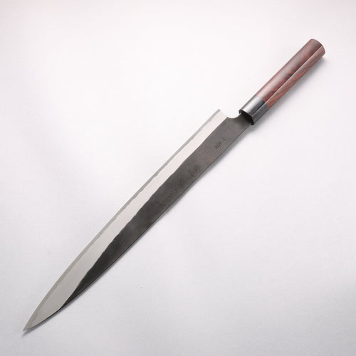 Nao Yamamoto White Steel No.1 Kurouchi Sujihiki 330mm Rosewood (Ferrule: Black Pakka Wood) Handle - Japannywholesale