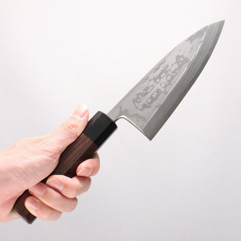 Hideo Kitaoka Blue Steel No.2 Damascus Deba 150mm Shitan Handle