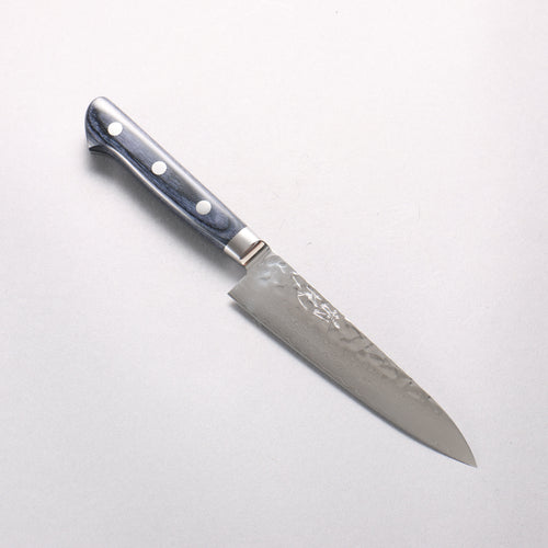 Seisuke VG10 Hammered Damascus Migaki Finished Petty-Utility 135mm Navy blue Pakka wood Handle with Sheath - Japannywholesale