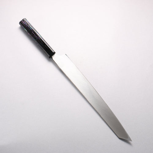 Sakai Takayuki Honyaki Hien VG10 Mirrored Finish Kengata Yanagiba 300mm Black Lacquered (with Mother of Pearl inlay) Handle with Sheath Tetris Pattern MOP inlay (テトリス調螺鈿)
